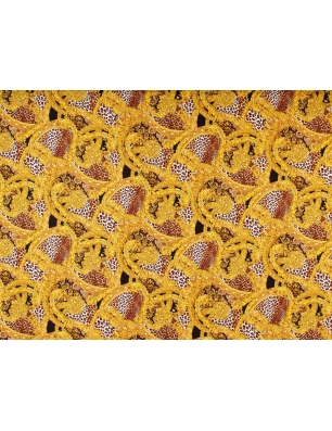 Tecido Jacquard Sorella - Ouro e estampa de pantera - no estilo Versace