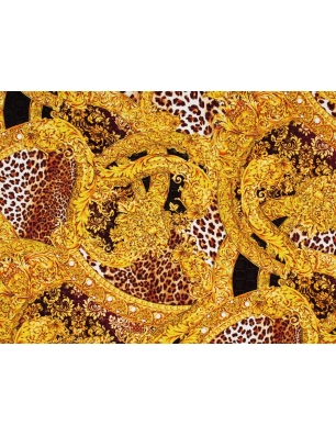 Tessuto Jacquard Sorella - Oro e motivo leopardato - in stile Versace