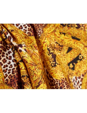 Tecido Jacquard Sorella - Ouro e estampa de pantera - no estilo Versace