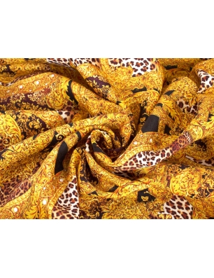 Tecido Jacquard Sorella - Ouro e estampa de pantera - no estilo Versace