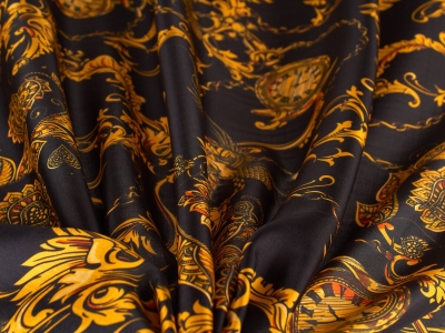 Tecido de seda assinado - Detalhes mecânicos - no estilo Versace