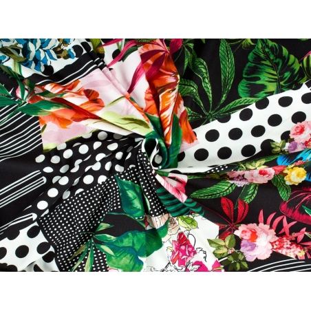 Tessuto in viscosa - Punti e fiori - in stile Dolce&Gabbana - colori