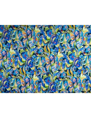 Βισκόζη ύφασμα - Ζωγραφισμένα λουλούδια σε μπλε