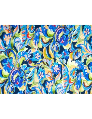 Viskose-Strickstoff - Blau gemalte Blumen