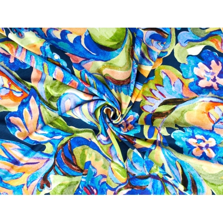 Viskose tricot - Blauwe geschilderde bloemen