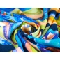 Viscose knit - Flowers painted in blue