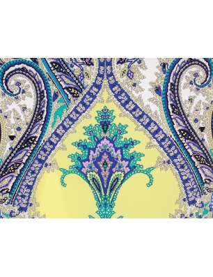 Tissu en soie signé - Rayures fleurs et concombres - rapport