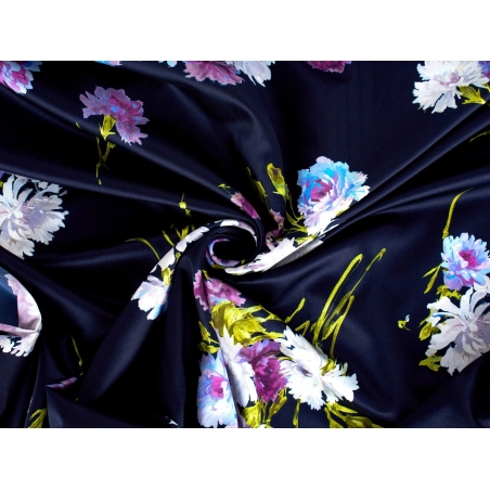 Tkanina Hedvábí s podpisem - Astry na námořnické modři