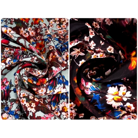 Tkanina Hedvábí s podpisem - Fiori - ve stylu Carolina Herrera - barvy