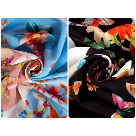 Tessuto Setificio firmato - Farfalle su scialle - rapporto - colori