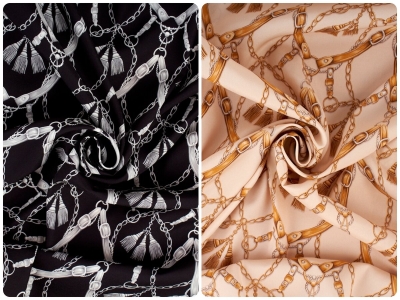 Тканини з фірмовим шовком — банти, стрічки та ланцюги — у стилі Hermès — кольори.