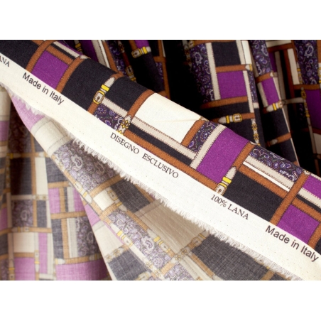 Wool dress fabric in the style of Louis Vuitton.