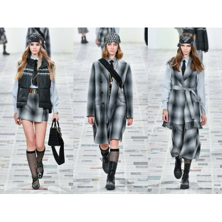 Wollstoff - gradientiertes Karomuster im Dior-Stil - Rapport