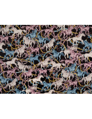 Mulberrysilke - mönster i Hermes-stil - hästar i galopp