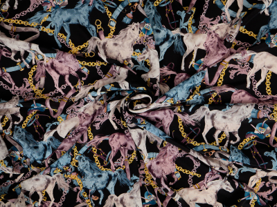 Mulberry silk – Hermes-style pattern – horses galloping