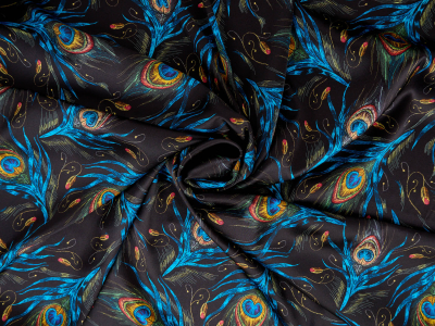 Seda de morera satén con elastano negro seda con un estampado de plumas