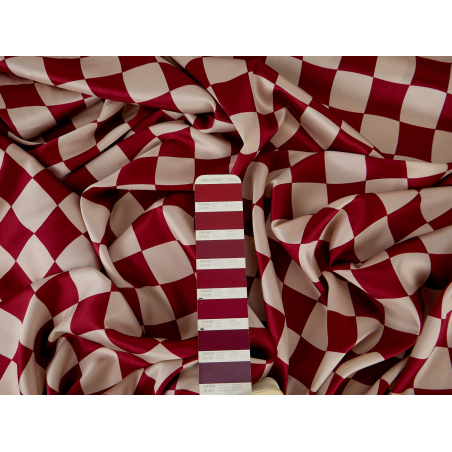 Satin de seda com elastano em padrão xadrez bordô