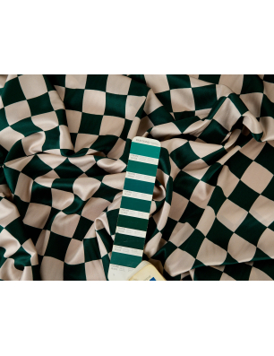 Zīda satīna audums ar elastānu zaļā rakstā Gucci stilā