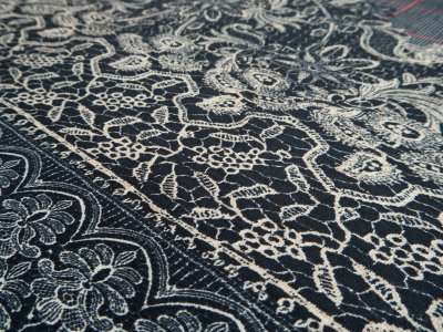Viscose knit with elastane - check pattern and lace - repeat