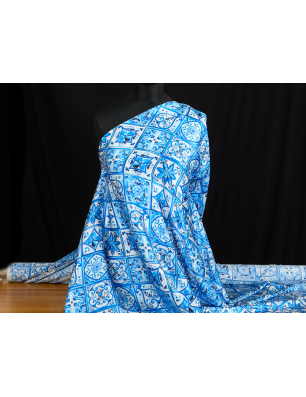 Satin de seda para o verão padrão azul-claro - Atacado de Tecidos Bemax