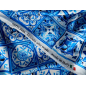 Seda satén con elastano, con estampado en azul, en estilo Dolce&Gabbana