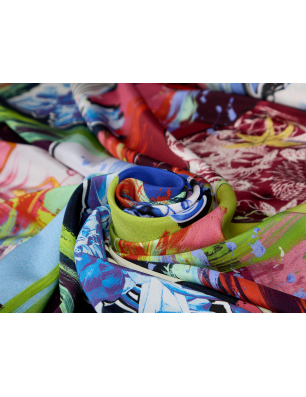 Seda para un vestido de verano con estampado de colores - Mayorista de Tejidos Bemax