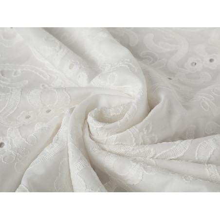 Algodón bordado blanco - motivo vegetal - bordado elaborado