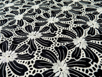 Embroidered cotton in a lace floral pattern – black with ecru.