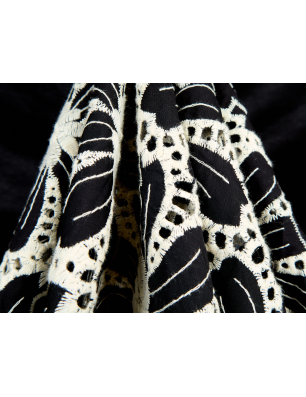 Black embroidered cotton with flowers - Bemax Fabric Wholesale
