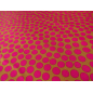 Viscose fabric with a delicate sheen - pink polka dots on a caramel background
