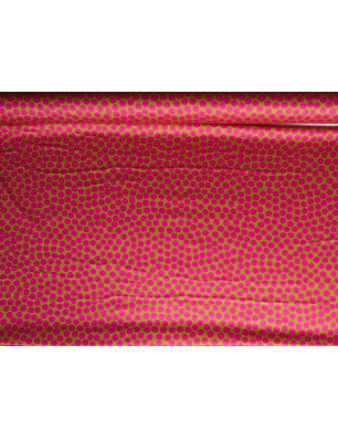 Viscose com ligeiro brilho - bolinhas rosa sobre fundo caramelo