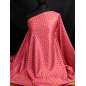 Viscose fabric with a delicate sheen - pink polka dots on a caramel background