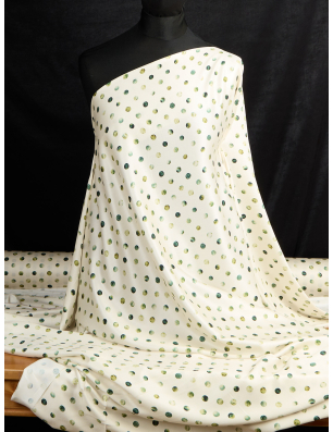 Viscose fabric with a delicate sheen — cream with marbled polka dots