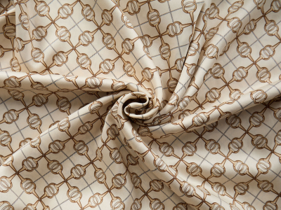 Viskosmaterial med lätt glans - geometriskt mönster i beige