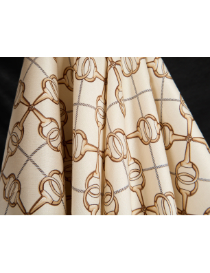 Viskosemateriale med let glans – geometrisk mønster i beige