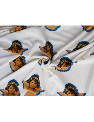 Viscose fabric for a dress, white with angels