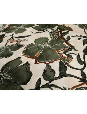 Viscose fabric for a dress with a botanical pattern on a light background