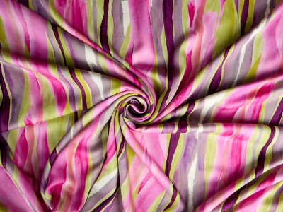 Viscose, matière pour robe, à rayures roses et vertes
