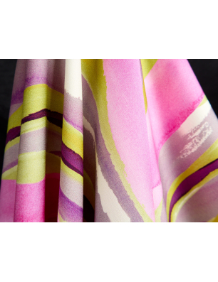 Viscose, tecido para vestido, com riscas rosa e verdes