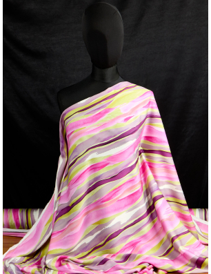Viscose, tecido para vestido, com riscas rosa e verdes