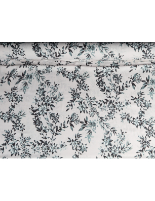 Viscoză material pentru rochie cu model vegetal în nuanțe de gri