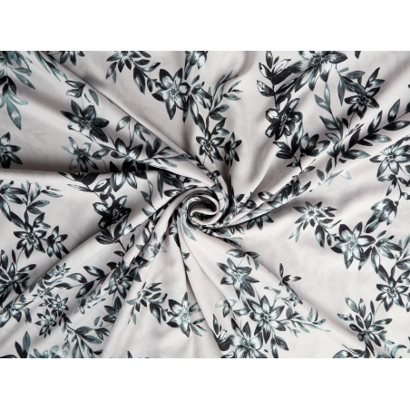Viscosa materiale per un vestito con motivo vegetale in grigi