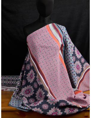 Viscose fabric for dresses with a boho-style pattern - repeat pattern