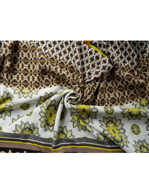 Viscoză material pentru rochii tip sarafană cu imprimeu în stil boho - raport