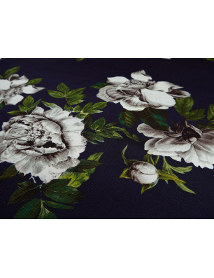 Viscosa tessuto per abito blu navy con rose bianche