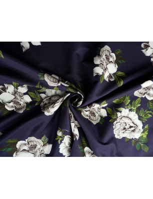 Viscosa tessuto per abito blu navy con rose bianche