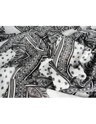 White geometric bandana-patterned viscose chiffon