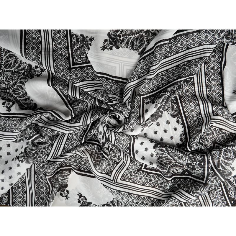 White geometric bandana-patterned viscose chiffon