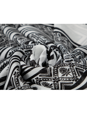 White geometric bandana-patterned viscose chiffon