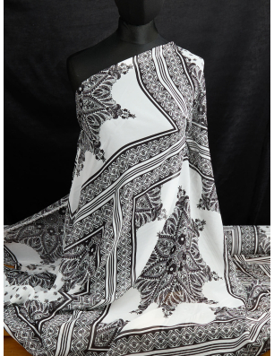 White geometric bandana-patterned viscose chiffon